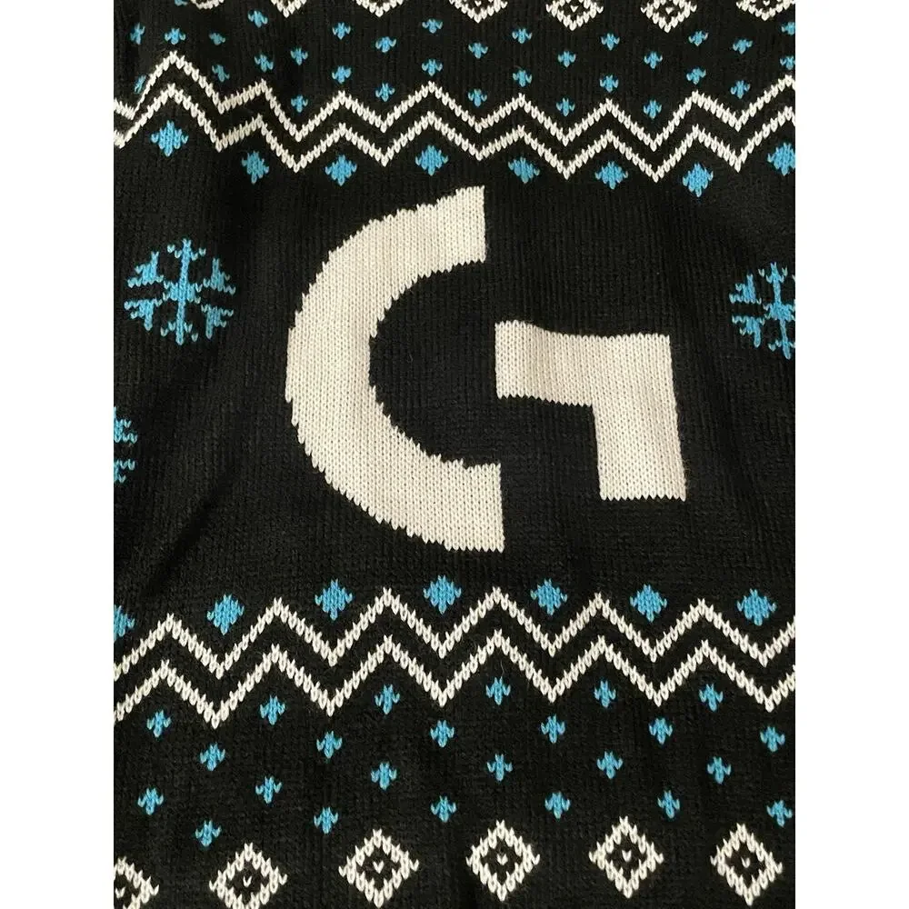 Logitech G Christmas Ugly Sweater G Logo White Black Blue Sz XL Rare LogitecG